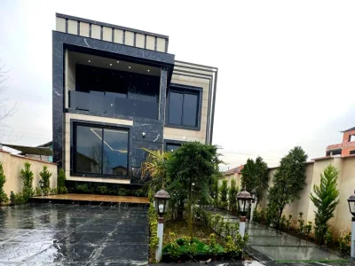 ویلا دوبلکس نما مدرن شهرکی با سند تک برگ و نزدیک جاده اصلی 